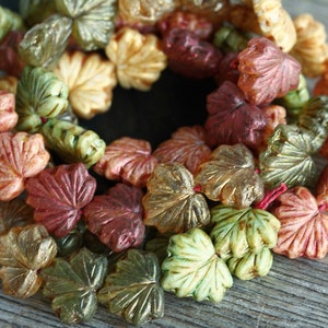 60pcs Silky Metallic Green/Gold/Copper Lustred Glass MAPLE LEAF Bead MIX 11x13mm Czech Glass Beads Pressed Leaf Beads Perles Perlen Perle image 7