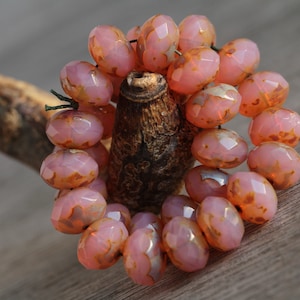 20 Stück Picasso Opal Rosa RONDELLE Perlen 7 x 11 mm Tschechische Glasperlen für die Schmuckherstellung Feuerpolierte Spacer Perlen チェコガラスビーズ