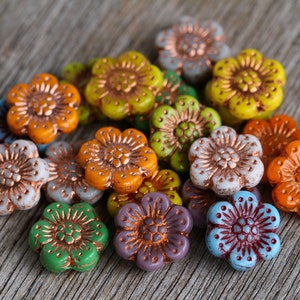 44pcs Colourful Opaque Glass MIX ANEMONE FLOWER Beads 14mm Czech Glass Beads Flat Flower Beads Perles Perlen Perline image 8