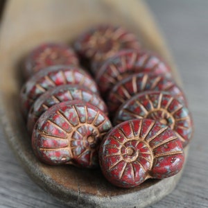 10 Copper Washed Picasso Opaque Red Glass Large Glass Fossil Beads 17x13mm Czech Glass Beads for Jewelry Making Perlen Perles image 1