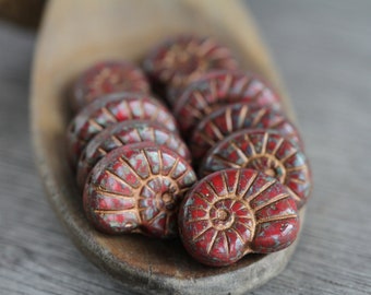 10 Copper Washed Picasso Opaque Red Glass Large Glass Fossil Beads 17x13mm  Czech Glass Beads for Jewelry Making   Perlen  Perles