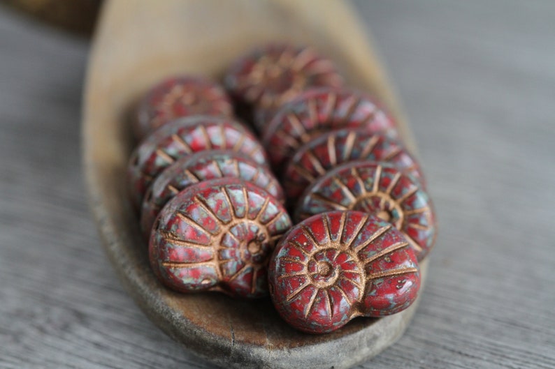 10 Copper Washed Picasso Opaque Red Glass Large Glass Fossil Beads 17x13mm Czech Glass Beads for Jewelry Making Perlen Perles image 1