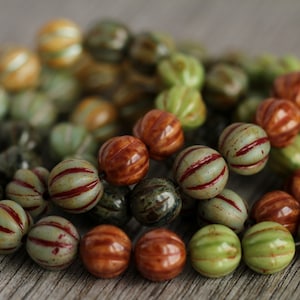 70 Aged Picasso Colour Washed Glass Fluted ROUND MELON Bead MIX 8mm Czech Glass Beads for Jewelry Making  Glass Fluted Spacer Beads