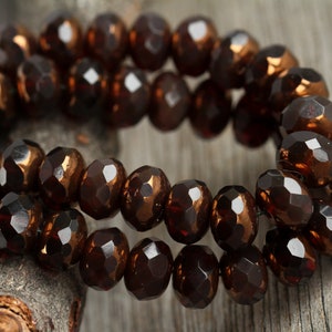 30 Gold Lustred Opal Cognac Brown Glass RONDELLE Bead MIX 6x8mm Czech Glass Beads For Jewelry Making Fire Polished Beads image 1