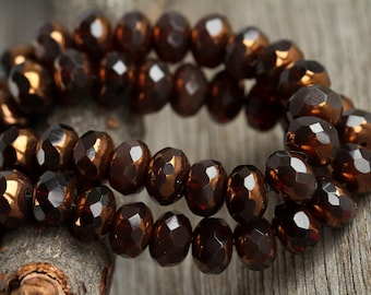 30 Gold Lustred Opal Cognac Brown Glass RONDELLE Bead MIX 6x8mm  Czech Glass Beads For Jewelry Making Fire Polished Beads