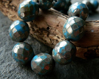 20 Aged Silver Picasso Blue Round Beads 12mm DIY Czech Glass Beads for Jewelry Making Fire Polished Beads Large Beads Perles Perlen Perline