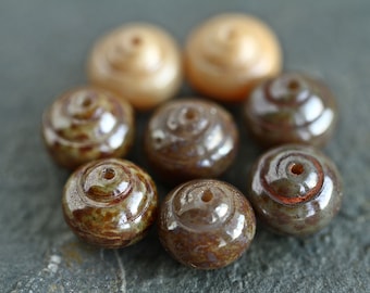 16 Earthy Picasso Glass Snail Beads 12mm  Mix  Czech Glass Beads for Jewelry Making  Perlen  Perles