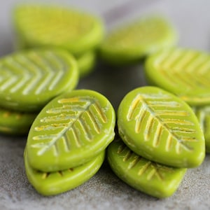 20 Vivid Yellow Inlayed Lime Green Dogwood Leaf Beads 12x16mm  Czech Glass Beads for Jewelry Making  Glass Leaf Beads Perles Perline Perlen