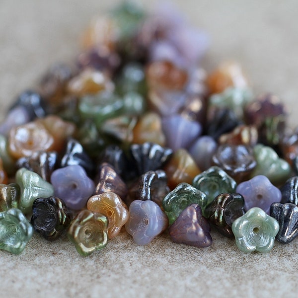 110 Soft Purple Sage Bell Flower Beads 6x8mm  MIX  Czech Glass Beads for Jewelry Making  Glass Flower Beads   Perles  Perlen