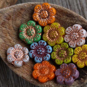 44pcs Colourful Opaque Glass MIX ANEMONE FLOWER Beads 14mm Czech Glass Beads Flat Flower Beads Perles Perlen Perline image 5