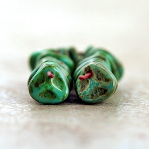 100 Rustic Picasso  Turquoise ROSE PETAL Beads  Czech Glass Beads For Jewelry Making  Top Drilled Petal Beads 8x7mm  Perles  Perlen