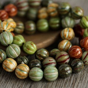 70 Aged Picasso Colour Washed Glass Fluted ROUND MELON Bead MIX 8mm Czech Glass Beads for Jewelry Making Glass Fluted Spacer Beads image 6