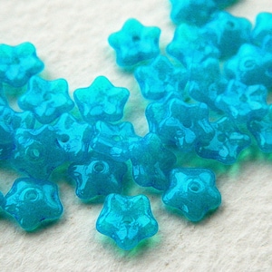 200 Bright Cyan Blue Coated Opal Glass STAR FLOWER Beads 7mm  Czech Glass Beads For Jewelry Making Tiny Daisy Flower Beads Perles Perlen