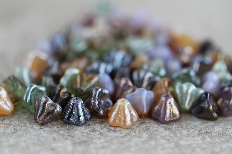 110 Soft Purple Sage Bell Flower Beads 6x8mm MIX Czech Glass Beads for Jewelry Making Glass Flower Beads Perles Perlen image 3