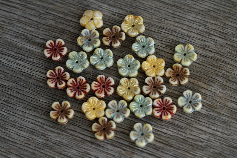 50 Picasso Finished Multicolour Washed Glass FLOWER CUP Bead MIX 10mm Czech Glass Beads for Jewelry Making Glass Flower Beads image 9