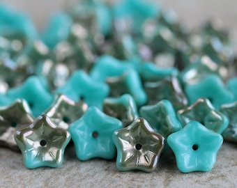 50 Celsian Lustred Blue Turquoise Trumpet Flower Beads 8x5mm Czech Glass Beads For Jewelry Perles Perlen Perline