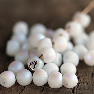 50pc 6mm Matte AB Lustred White Mushroom Button Beads  Czech Glass Beads  Jewelry Making  Glass Round Button  Beads Perles Perlen Perline