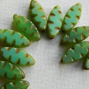 20 Rustic Picasso Opal Green  Carved Spindle Beads 18x8mm  Czech Glass Beads For Jewelry Making  Picasso Table Cut Beads