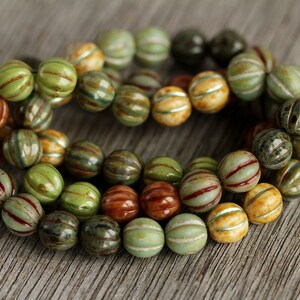 70 Aged Picasso Colour Washed Glass Fluted ROUND MELON Bead MIX 8mm Czech Glass Beads for Jewelry Making Glass Fluted Spacer Beads image 10