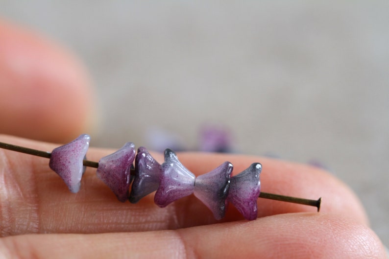 100 Lilac/Grey Coated Baby Bell Flower Beads 5x8mm Czech Glass Beads Jewelry Making Glass Flower Cup Beads Perles Perlen Perline image 6