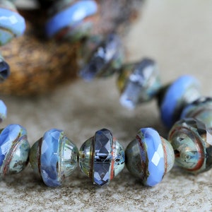 30 Picasso Cornflower Blue Saturn Bead Mix 8x10mm Czech Glass Beads Jewelry Making Fire Polished Central Cut Beads Saucer Beads Perles image 7