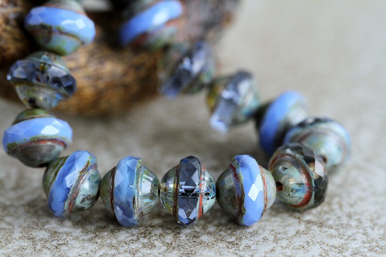 30 Picasso Cornflower Blue Saturn Bead Mix 8x10mm Czech Glass Beads Jewelry Making Fire Polished Central Cut Beads Saucer Beads Perles image 7