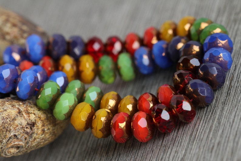 60pcs Rainbow RONDELLE Bead MIX Gold Lustred Opal Multicolour Glass 6x8mm Czech Glass Beads For Jewelry Making Fire Polished Beads 6 colours image 9