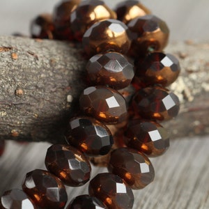 30 Gold Lustred Opal Cognac Brown Glass RONDELLE Bead MIX 6x8mm Czech Glass Beads For Jewelry Making Fire Polished Beads image 5