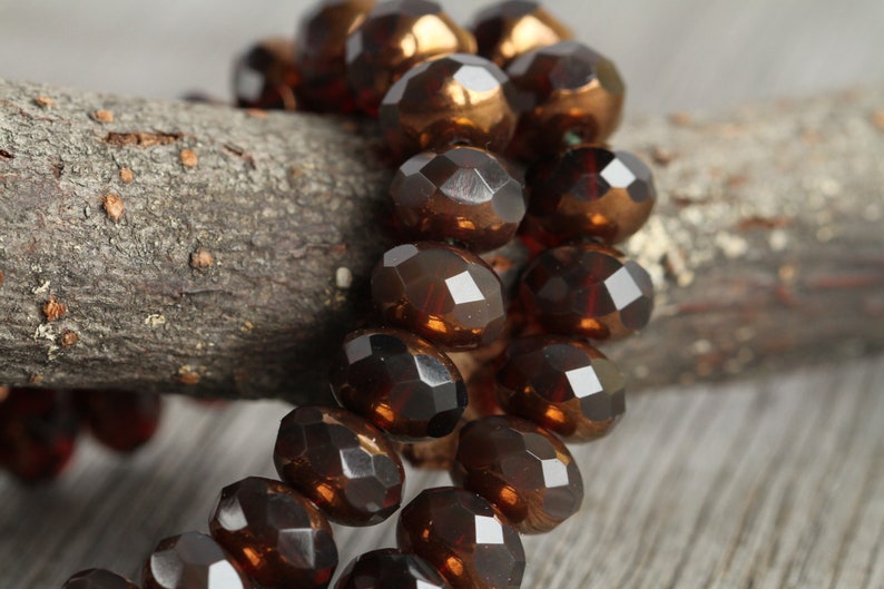 30 Gold Lustred Opal Cognac Brown Glass RONDELLE Bead MIX 6x8mm Czech Glass Beads For Jewelry Making Fire Polished Beads image 5
