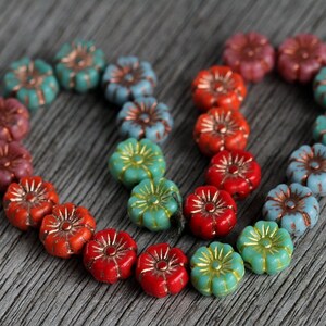 60 Bright Multicoloured Hibiscus Flower Bead MIX2 9mm Czech Glass Beads for Jewellery Making New Copper Washed Glass Flower Mix2 image 2