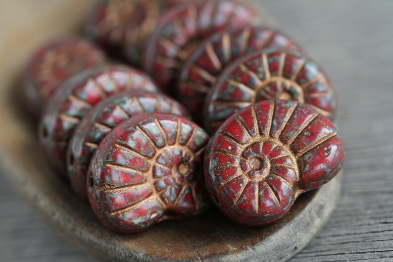 10 Copper Washed Picasso Opaque Red Glass Large Glass Fossil Beads 17x13mm Czech Glass Beads for Jewelry Making Perlen Perles image 2