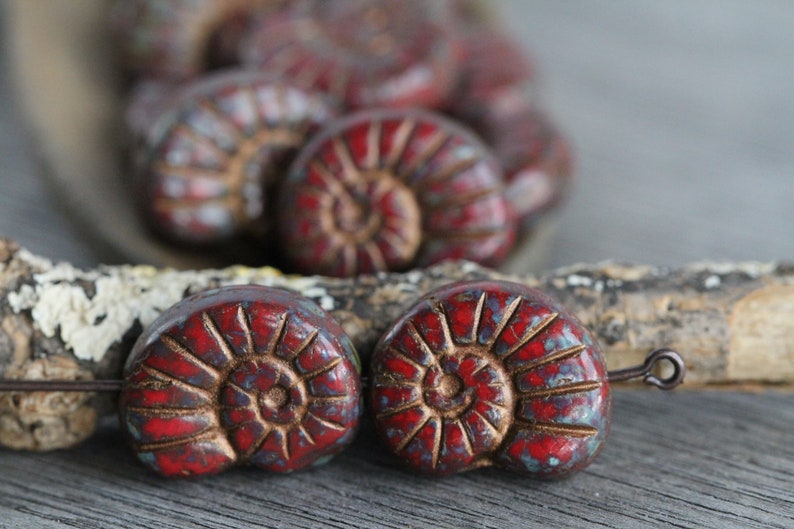 10 Copper Washed Picasso Opaque Red Glass Large Glass Fossil Beads 17x13mm Czech Glass Beads for Jewelry Making Perlen Perles image 5