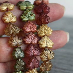 60pcs Silky Metallic Green/Gold/Copper Lustred Glass MAPLE LEAF Bead MIX 11x13mm Czech Glass Beads Pressed Leaf Beads Perles Perlen Perle image 9