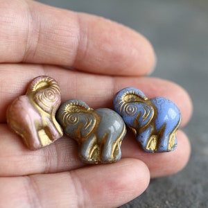 4 Gold Washed ELEPHANT Beads 20x21mm Czech Glass Beads For Jewelry Making Fern Green Royal Blue White Green image 9