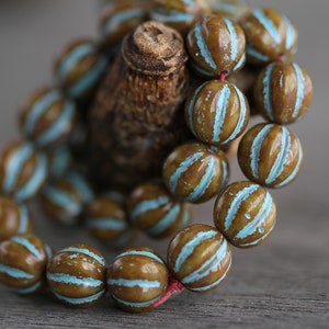 25 Rustic Picasso Blue Washed MELON Beads 8mm Czech Glass Beads for Jewelry Making Fluted Round Beads Perlen Perles image 5