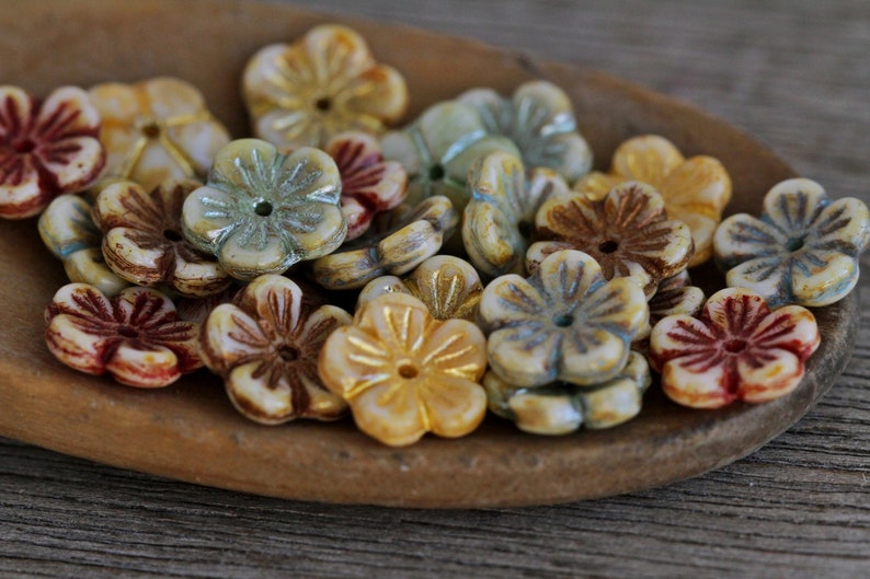 50 Picasso Finished Multicolour Washed Glass FLOWER CUP Bead MIX 10mm Czech Glass Beads for Jewelry Making Glass Flower Beads image 2