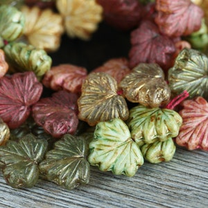 60pcs Silky Metallic Green/Gold/Copper Lustred Glass MAPLE LEAF Bead MIX 11x13mm Czech Glass Beads Pressed Leaf Beads Perles Perlen Perle image 8