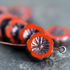 20 Rustic Silver Picasso Red Pansy Flower Beads 12mm  Czech Glass Beads for Jewelry Making  Table Cut Beads  Perles  Perlen