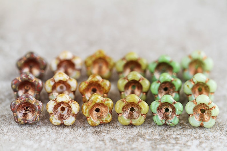 60 Natural Aged BELL FLOWER Bead MIX 6x8mm Czech Glass Beads For Jewelry Making Glass Flower Beads Perles Perline Perlen Чешские Бусины image 3