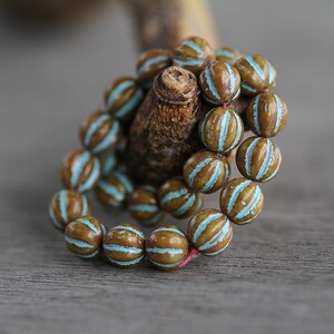 25 Rustic Picasso Blue Washed MELON Beads 8mm Czech Glass Beads for Jewelry Making Fluted Round Beads Perlen Perles image 6