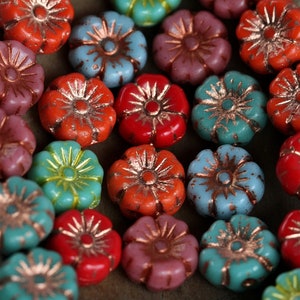 60 Bright Multicoloured Hibiscus Flower Bead MIX2 9mm Czech Glass Beads for Jewellery Making New Copper Washed Glass Flower Mix2 image 9