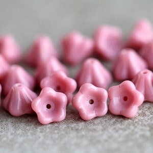 30 Coral Pink Glass FLOWER Beads 6x8mm Czech Glass Beads For Jewelry Making Bell Flower Beads Perles Perlen image 4