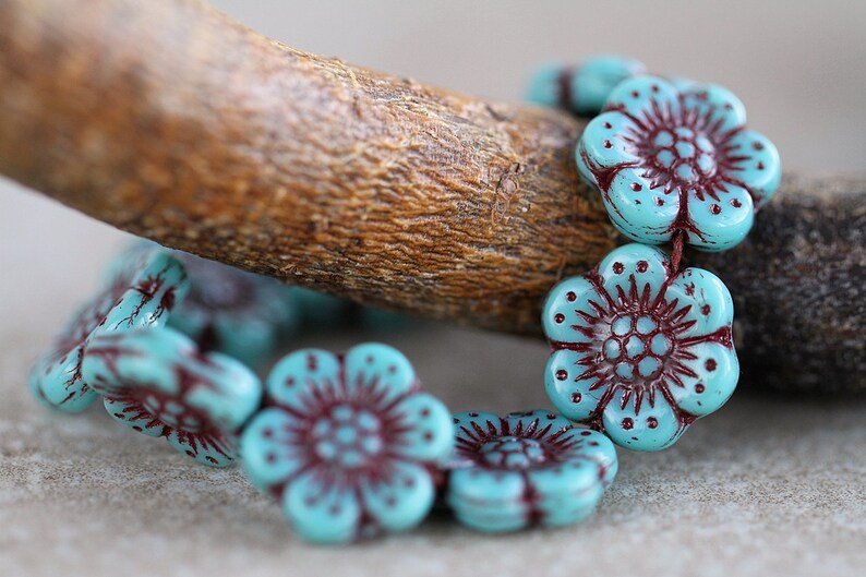 14 ANEMONE FLOWER Bead 14mm Red Washed Blue Beads for Jewelry Making Glass Flower Beads Perles Perlen image 3