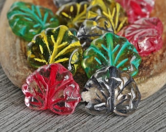 40 Colour Inlayed Clear Glass Maple Leaf Beads 11x13mm Czech Glass Beads Jewelry Making  Glass Leaf Beads Perles Perlen Perline