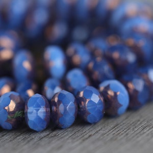 30 Bronze Lustre Opal Periwinkle Blue Glass RONDELLE Beads 6x8mm Czech Glass Beads for Jewellery Making Fire Polished Beads Perles Perlen image 3