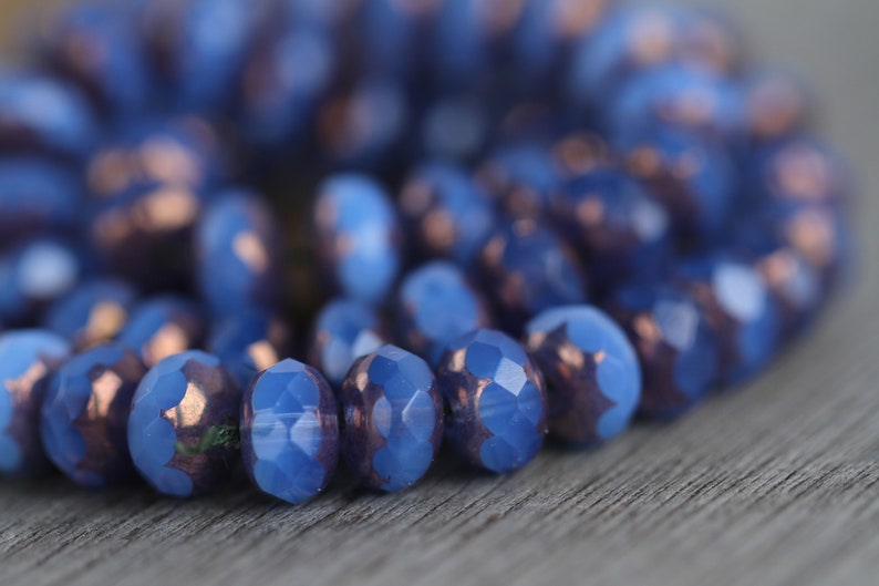 30 Bronze Lustre Opal Periwinkle Blue Glass RONDELLE Beads 6x8mm Czech Glass Beads for Jewellery Making Fire Polished Beads Perles Perlen image 3