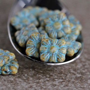 25 Blue Washed  Picasso Baroque Bead 10mm  Czech Glass Beads For Jewelry Making  Flower Embossed Bead  Perles   Perlen