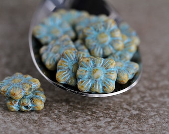 25 Blue Washed  Picasso Baroque Bead 10mm  Czech Glass Beads For Jewelry Making  Flower Embossed Bead  Perles   Perlen