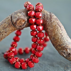 50 Gold Washed Red Cathedral Beads 6mm  Czech Glass Beads for Jewelry Making  Fire Polished