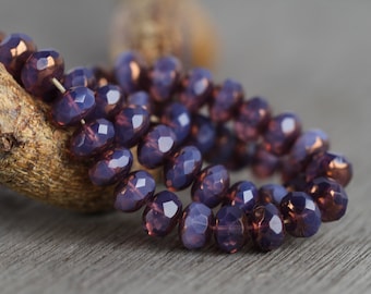 30 Bronze Lustre Opal Purple Glass RONDELLE Beads 6x8mm  Czech Glass Beads for Jewellery Making  Fire Polished Beads  Perles Perlen Perline